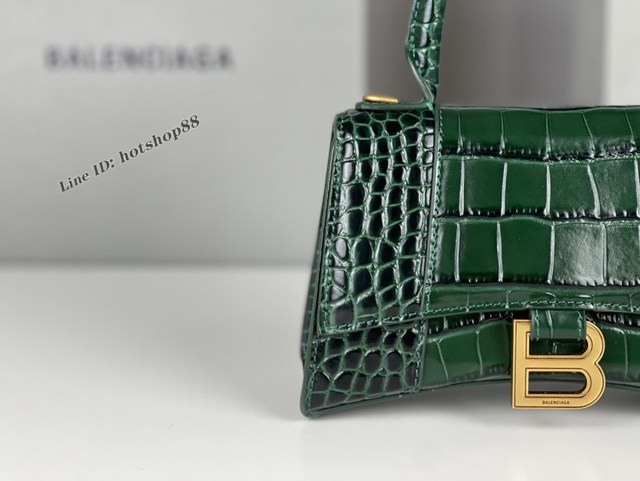 Balenciaga專櫃新款升級版鱷魚紋/墨綠色手提包肩背女包 巴黎世家原廠皮版本XS號沙漏包 fyj1360